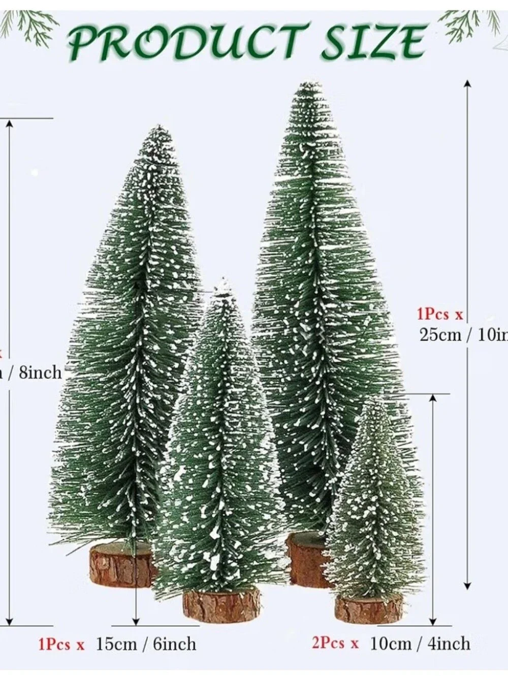 Green Snow-Tipped Bottle Brush Holiday Trees. 5 Piece Set. NWT.
